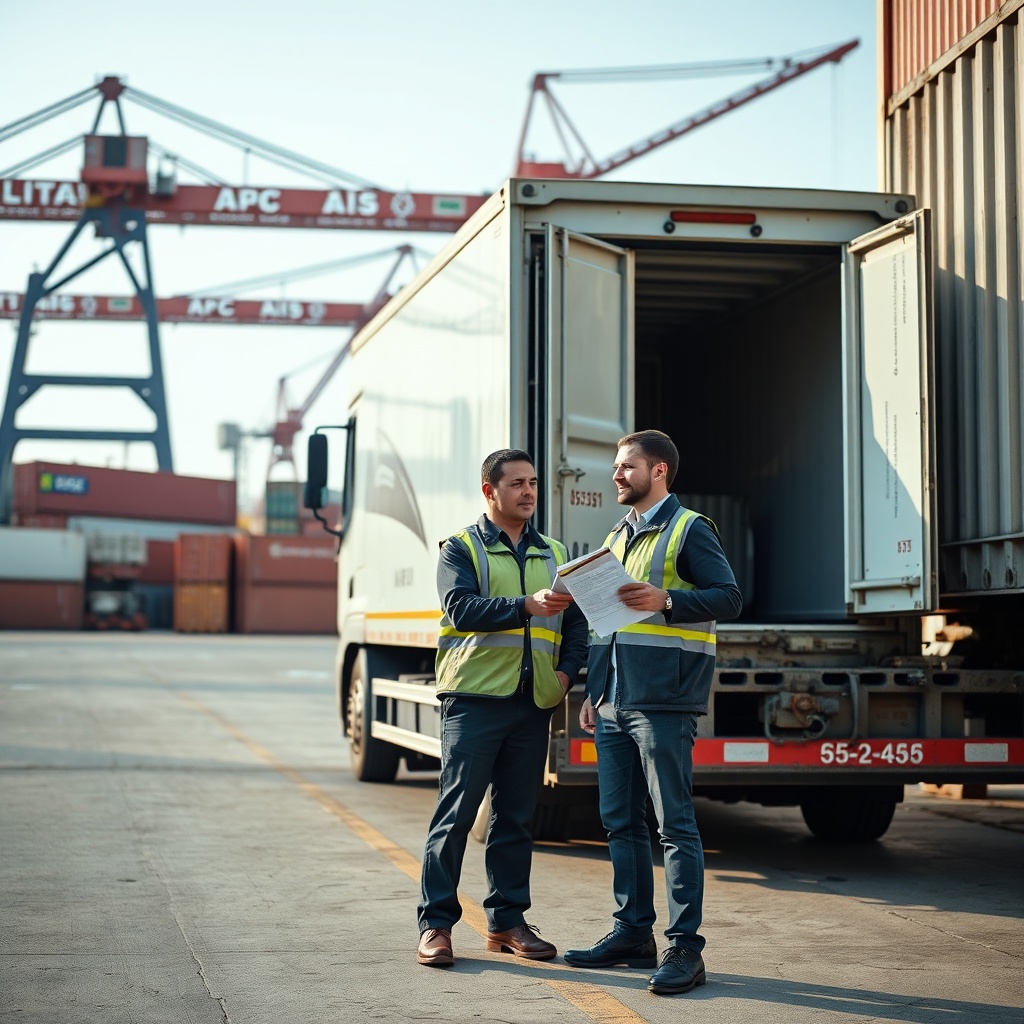 Transporteur présentant son dossier d'assurance TRC obligatoire Maroc à un agent de contrôle, garantissant la conformité du véhicule de transport de marchandises.