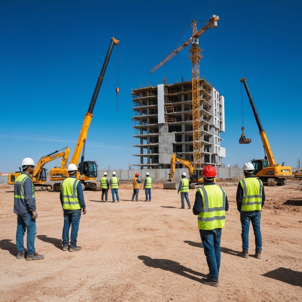 Moroccan construction site with modern building under development