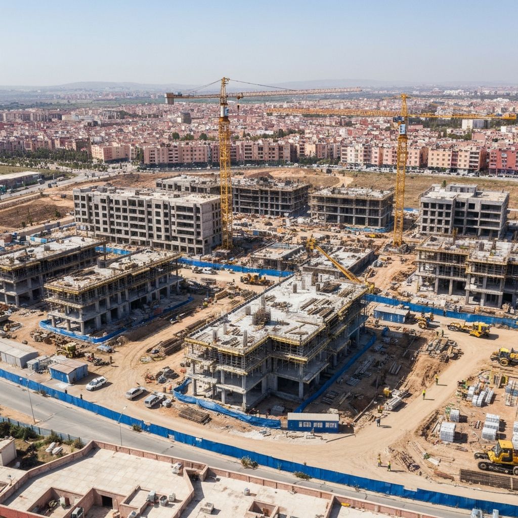 Aerial view of large construction site in Morocco